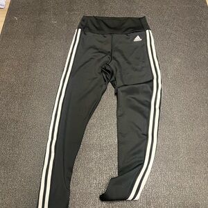 Adidas Black and White Leggings with 3-Stripe Design